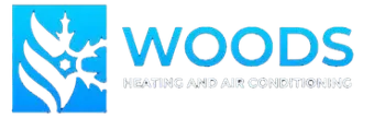 A blue and white logo for Wood's Heating and Air Conditioning