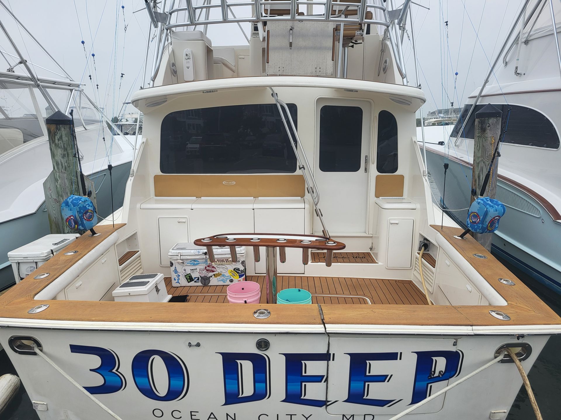 View of our beautiful sport fishing off shore charter boat 30 Deep