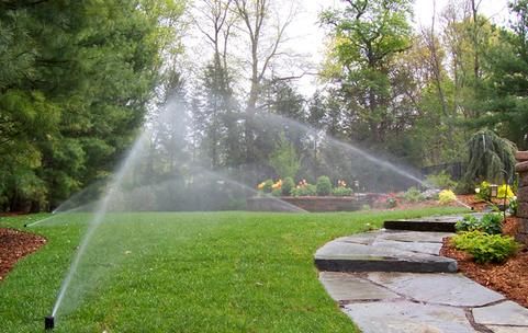 Sprinkler in a landscape garden — yard sprinkler repair near me
