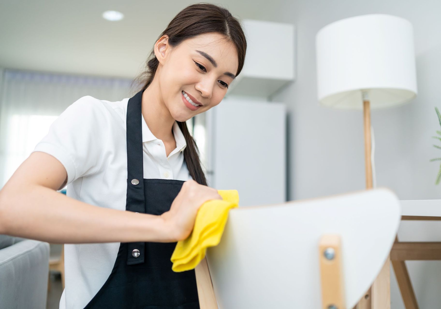 woman cleaning a chair