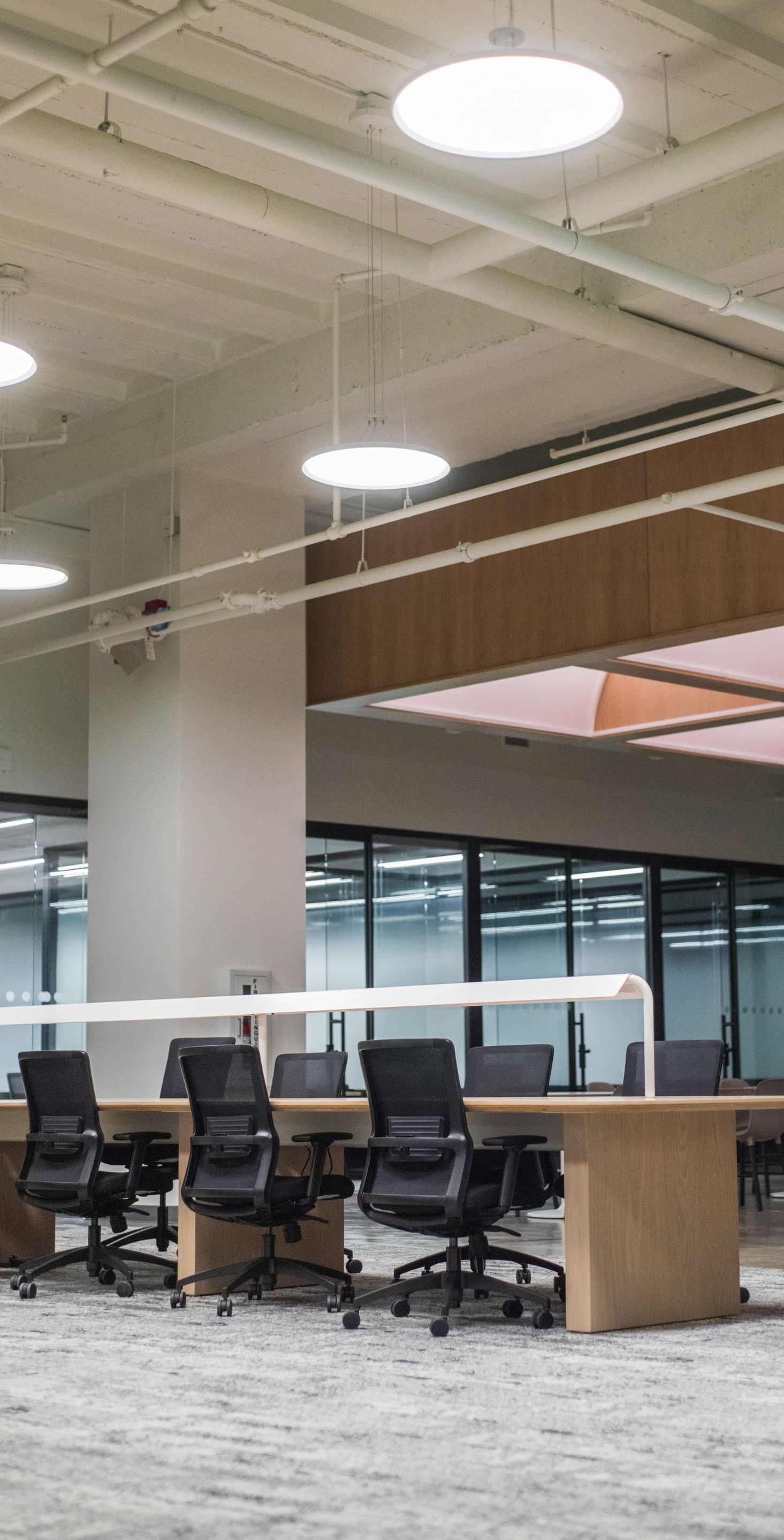 desks and chairs in an office