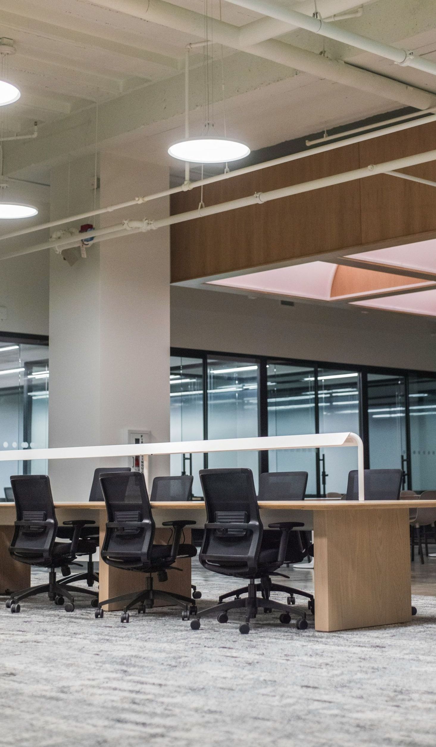desks and chairs in an office