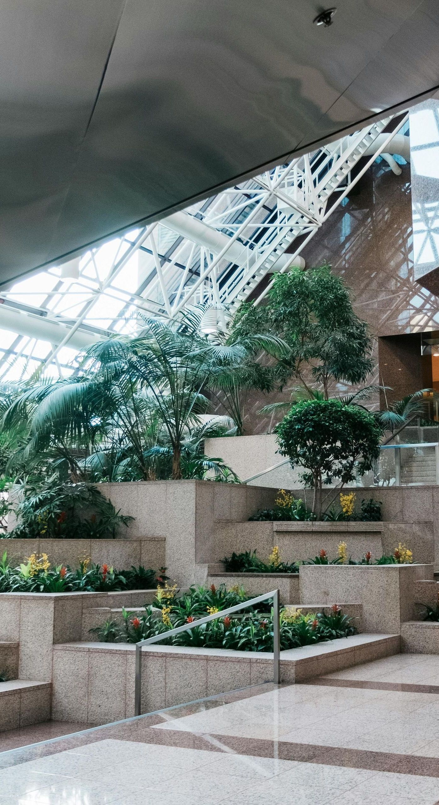plants in an office lobby