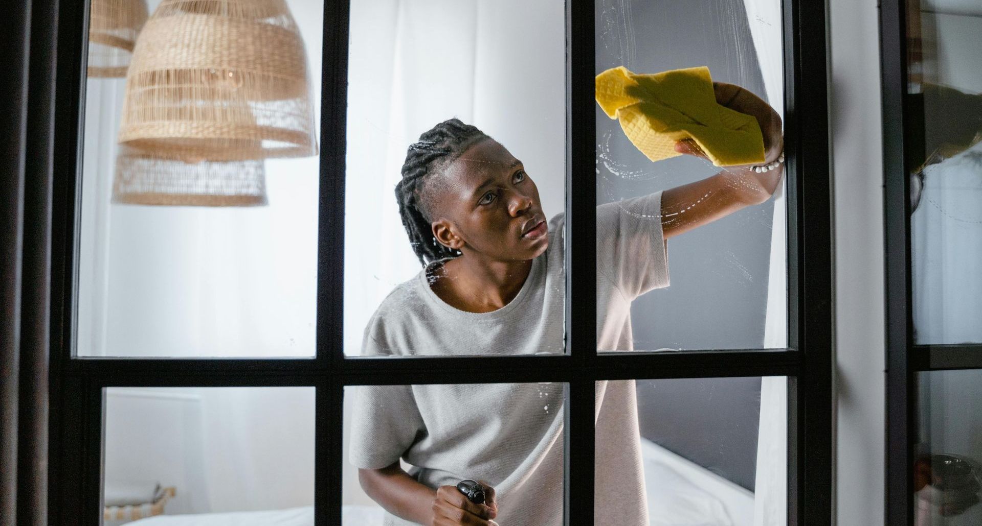 a man washing a window