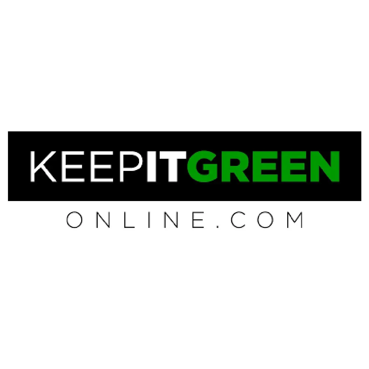 KEEPITGREEN ONLINE.COM logo on a black rectangle, with green and white text on a white background