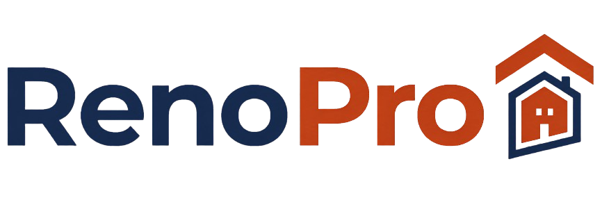 RenoPro logo: blue "Reno" next to orange "Pro" with a house icon above.