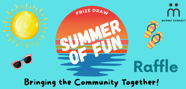 Summer of Fun raffle, featuring sun, sunglasses, flip-flops, and the words