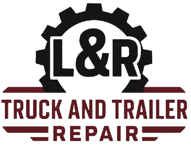 L&R Truck and Trailer Repair logo with black gear and maroon text on white background