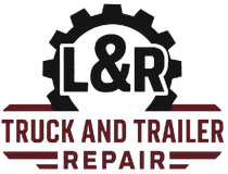 L&R Truck and Trailer Repair logo with black gear and maroon text on white background