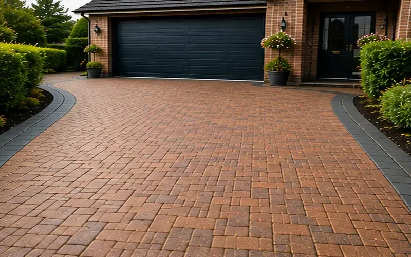 Professionally cleaned block paving driveway at a residential property