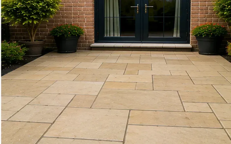Clean sandstone patio following professional patio cleaning