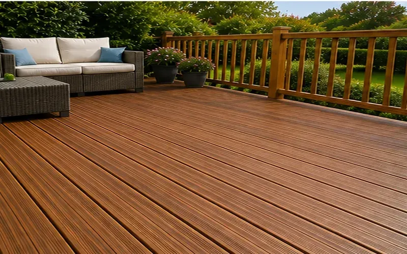 Restored timber decking after professional cleaning and oil treatment