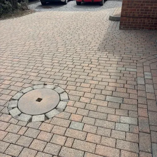 Block paving driveway after professional cleaning and restoration