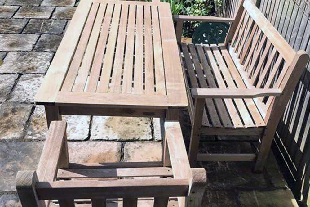 Teak garden patio furniture restoration service of bench style table