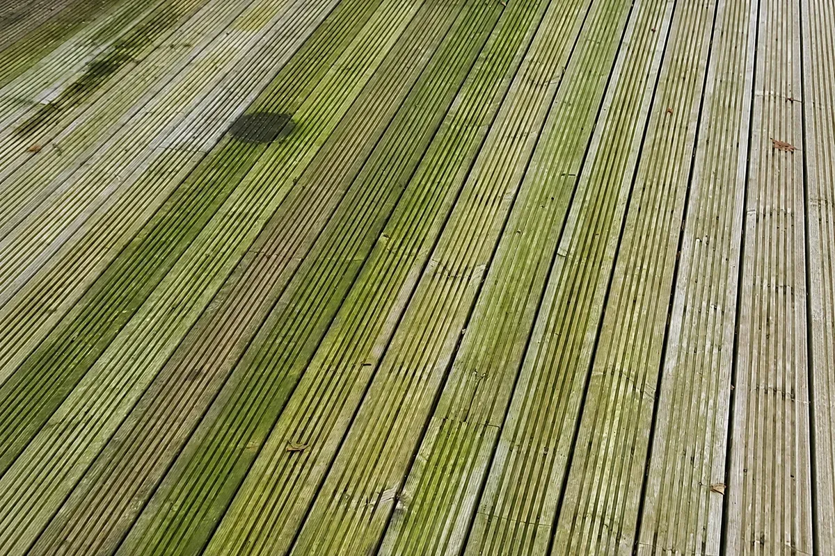 Weathered timber decking cleared and ready for professional restoration in Anlaby