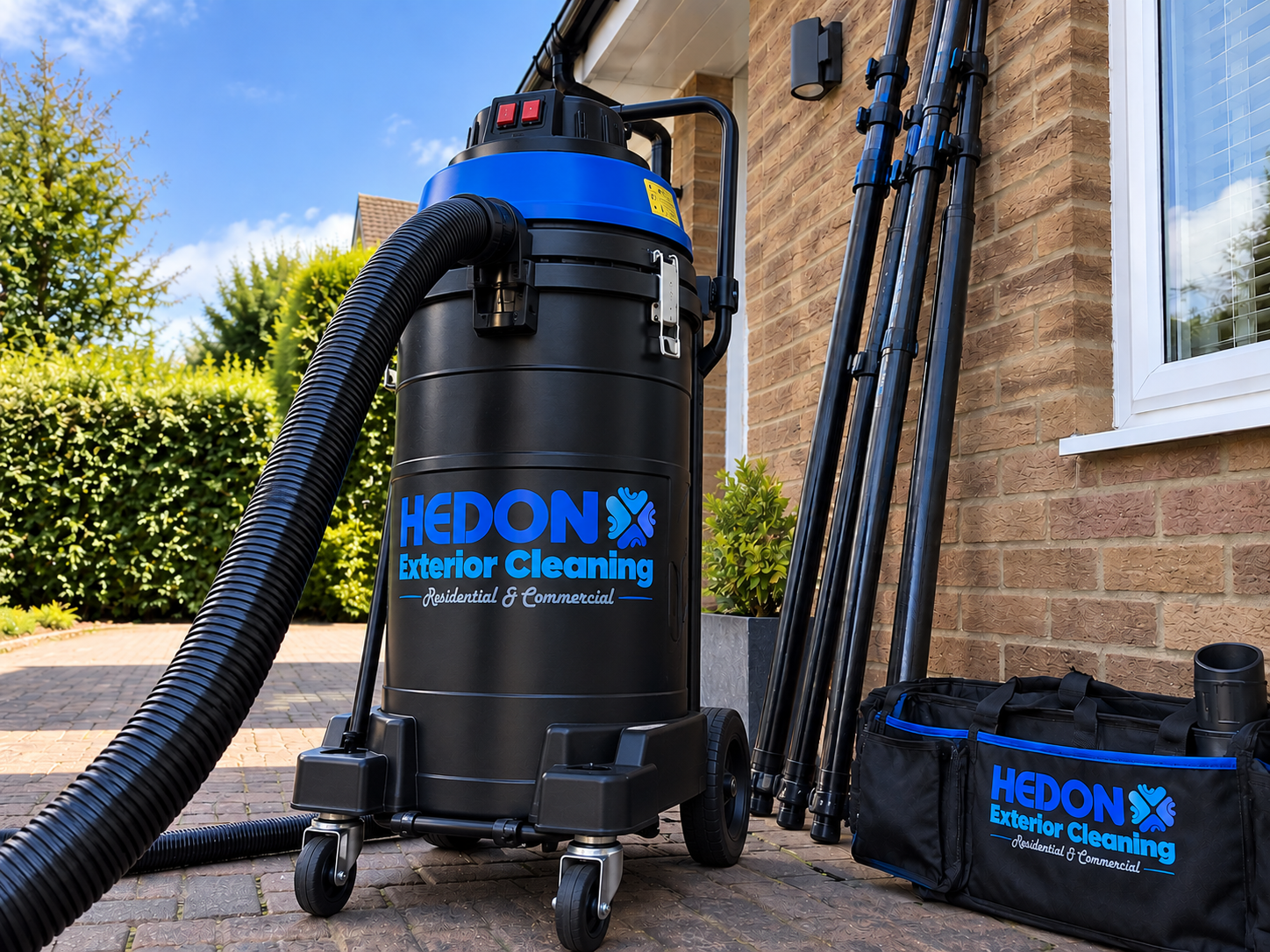Professional gutter vacuum equipment used by Hedon Exterior Cleaning