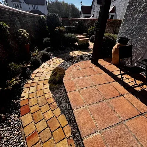 Clean block paved patio and garden path after professional cleaning