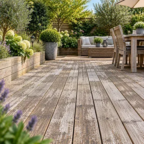Traditional timber decking in a residential garden