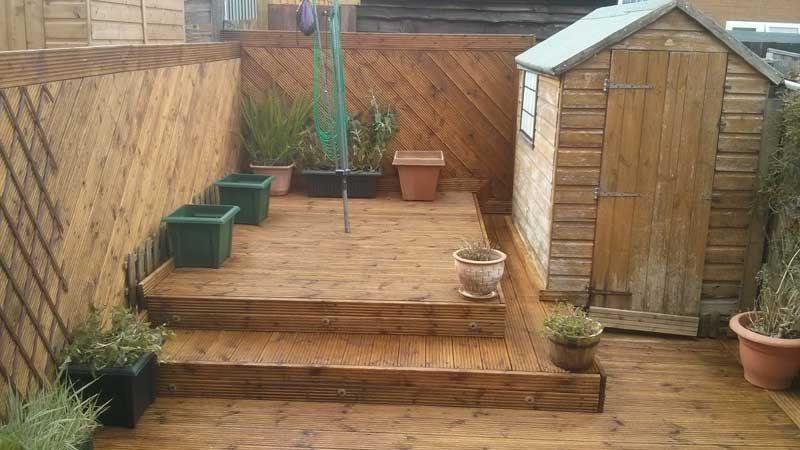 Soft wood deck that has been cleaned, sanded and restored before refinishing by Hedon Exterior Cleaning