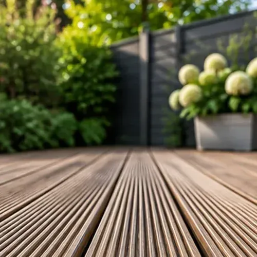 Close-up of grooved timber decking boards