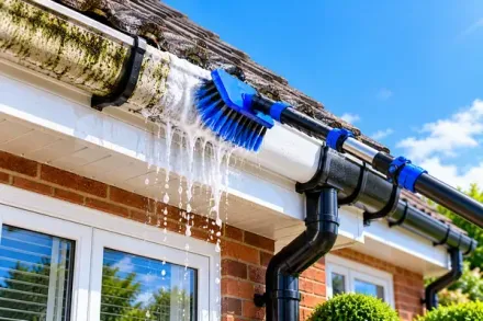 Professional gutter and roofline cleaning on a residential property