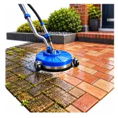3D illustration of a clean block paved driveway representing professional driveway cleaning