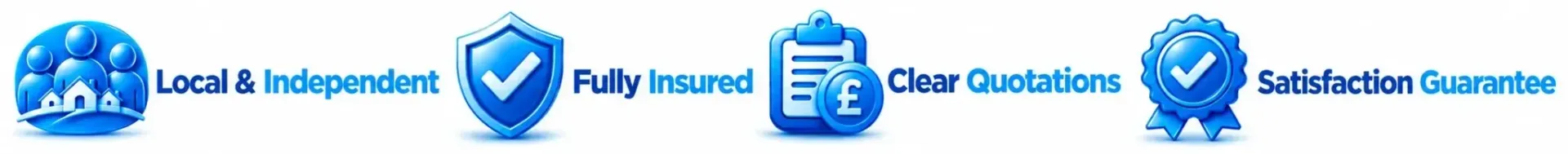 Hedon Exterior Cleaning trust icons – local and independent, fully insured, clear quotations and satisfaction guarantee
