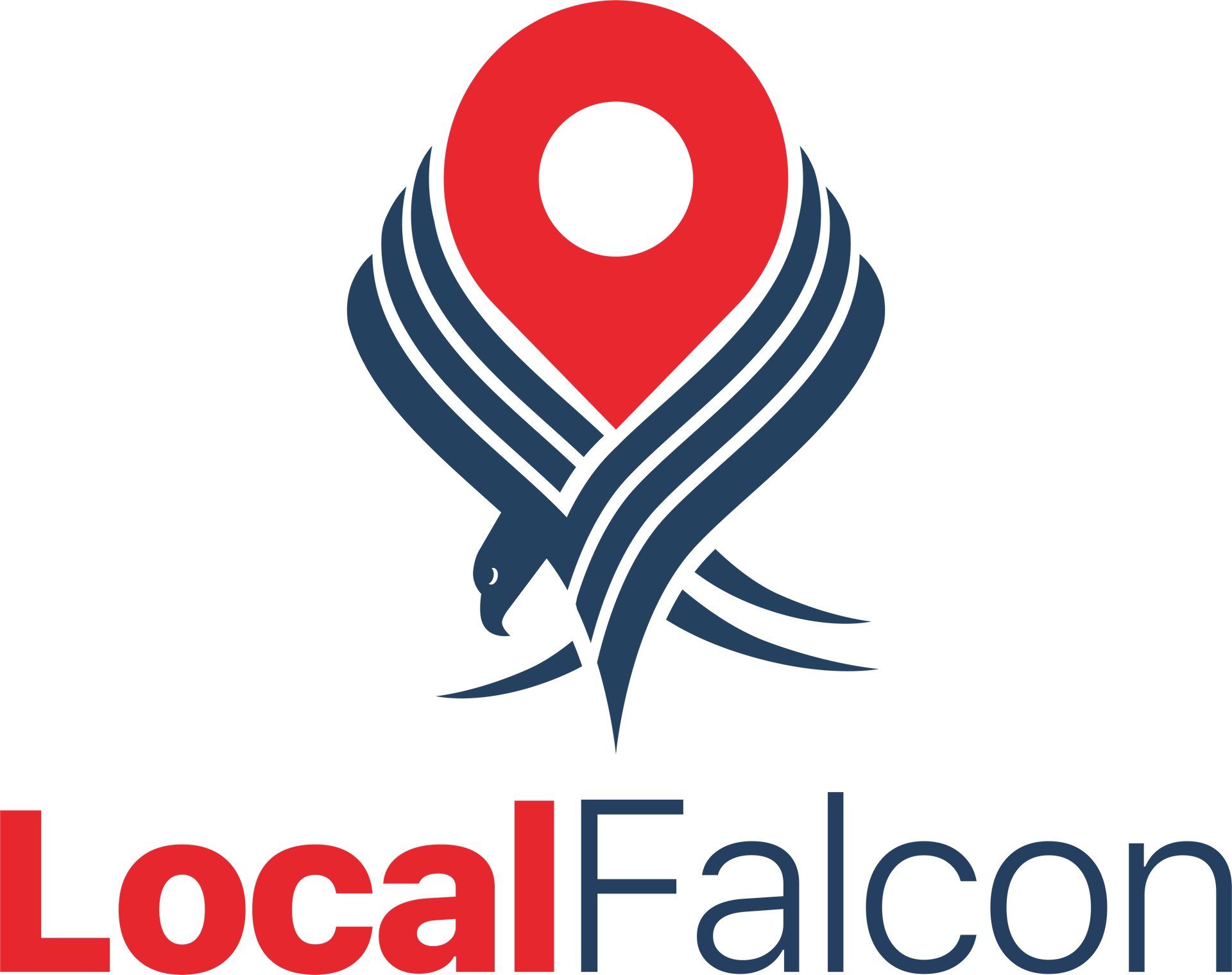 A logo for a company called localfalcon with an eagle and a map pin.