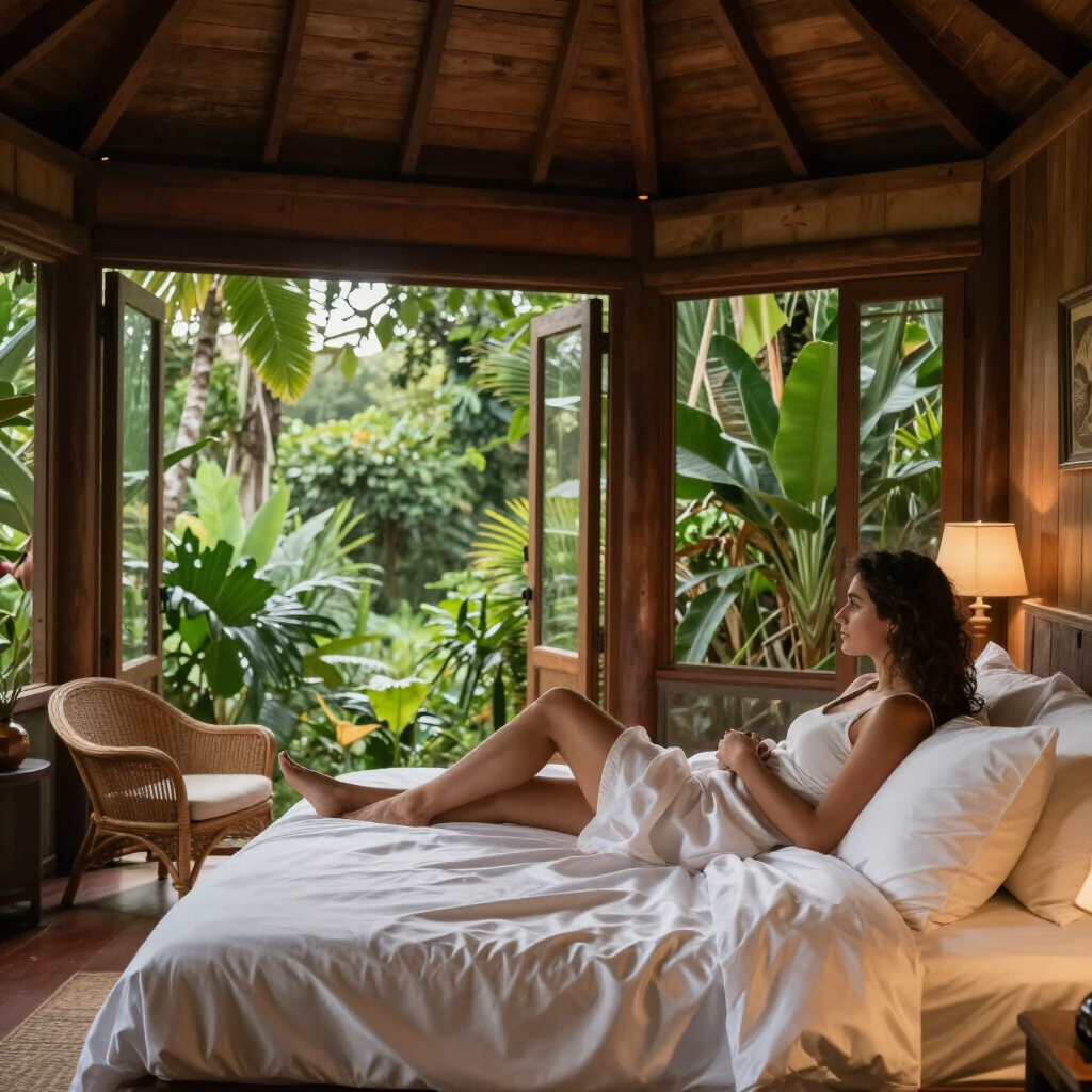 Pareja en bungalow romántico
