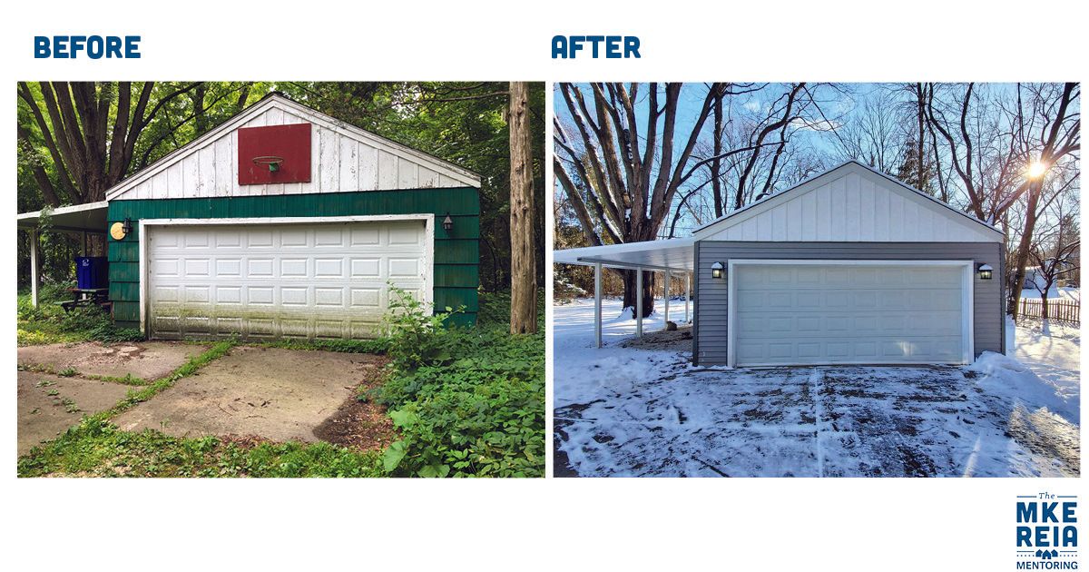 A before and after picture of a garage
