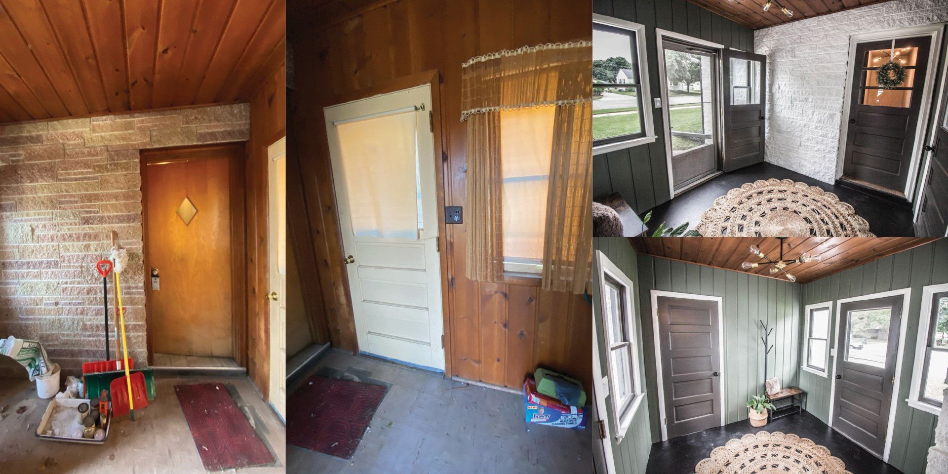 A collage of three pictures of a house before and after being remodeled.