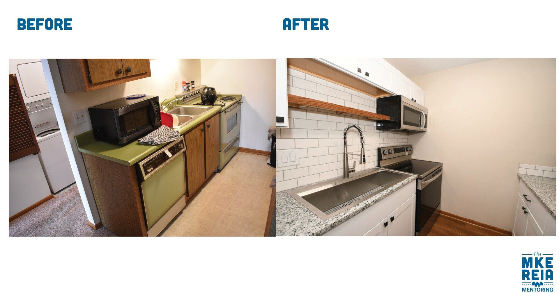 A before and after photo of a kitchen