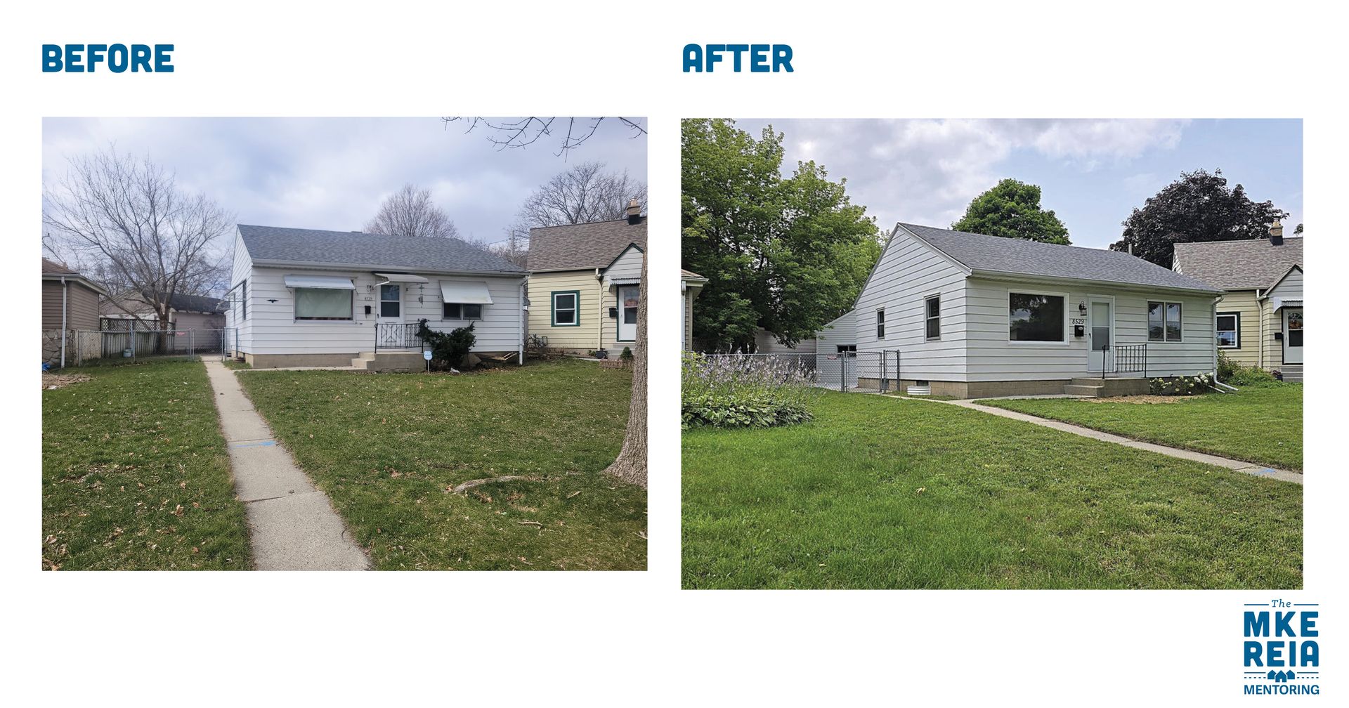 A before and after picture of a house