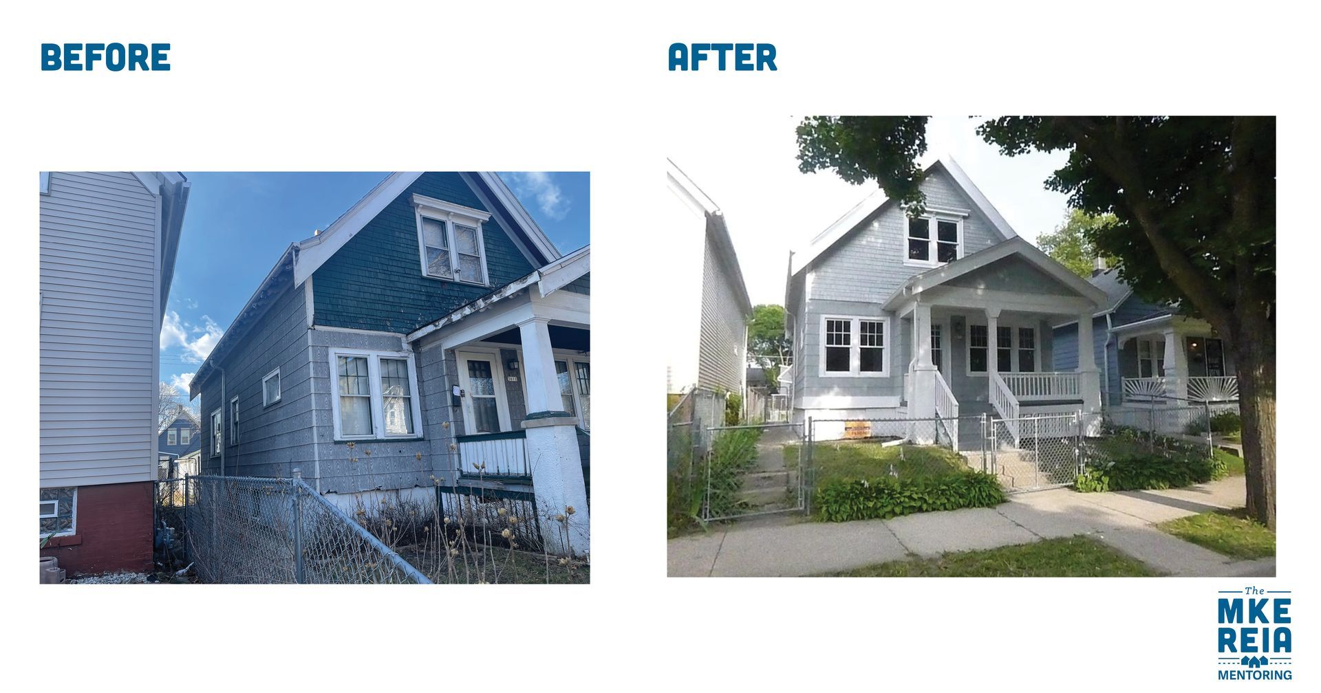 A before and after picture of a house