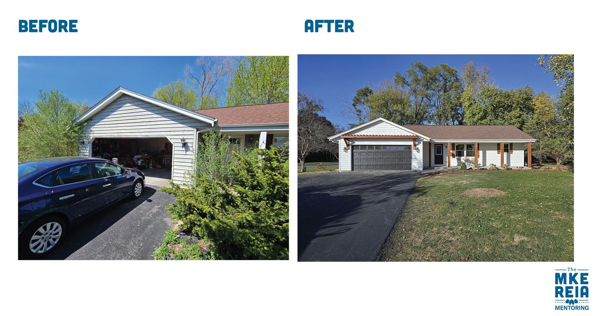 Before and after photos of a house renovation