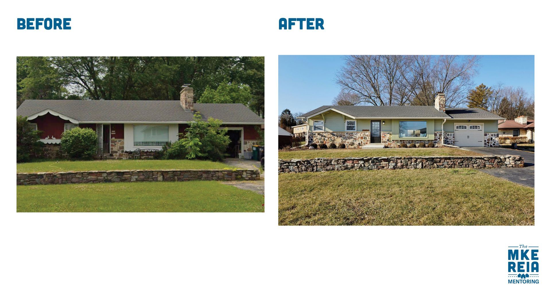 A before and after picture of a house