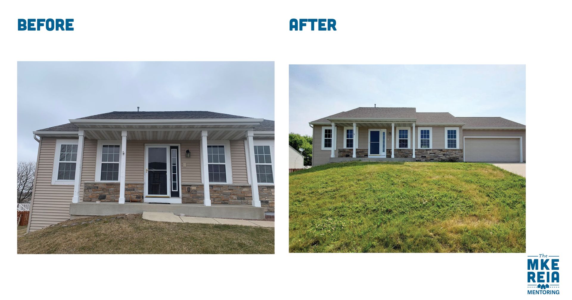 A before and after picture of a house
