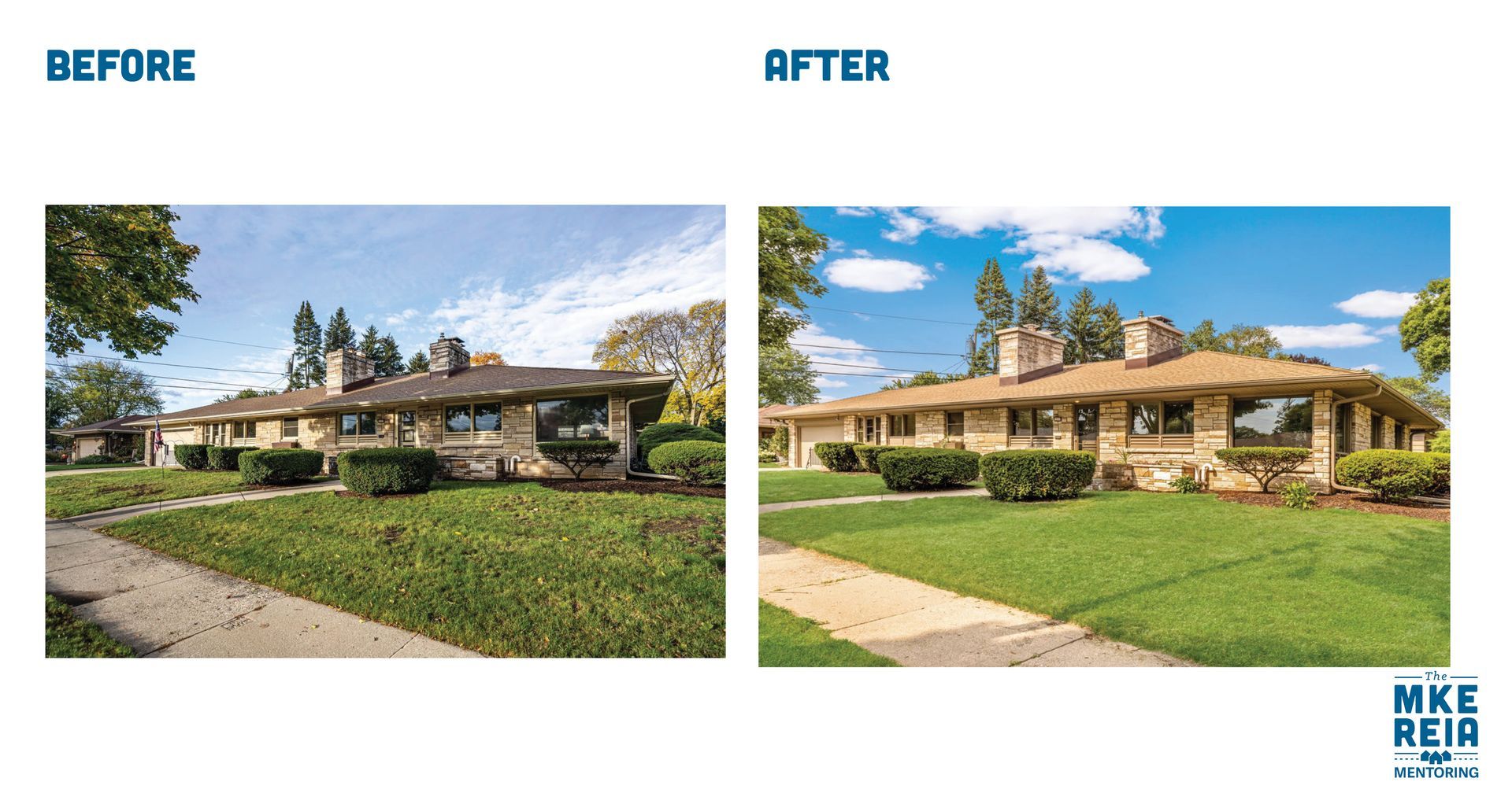 A before and after picture of a house