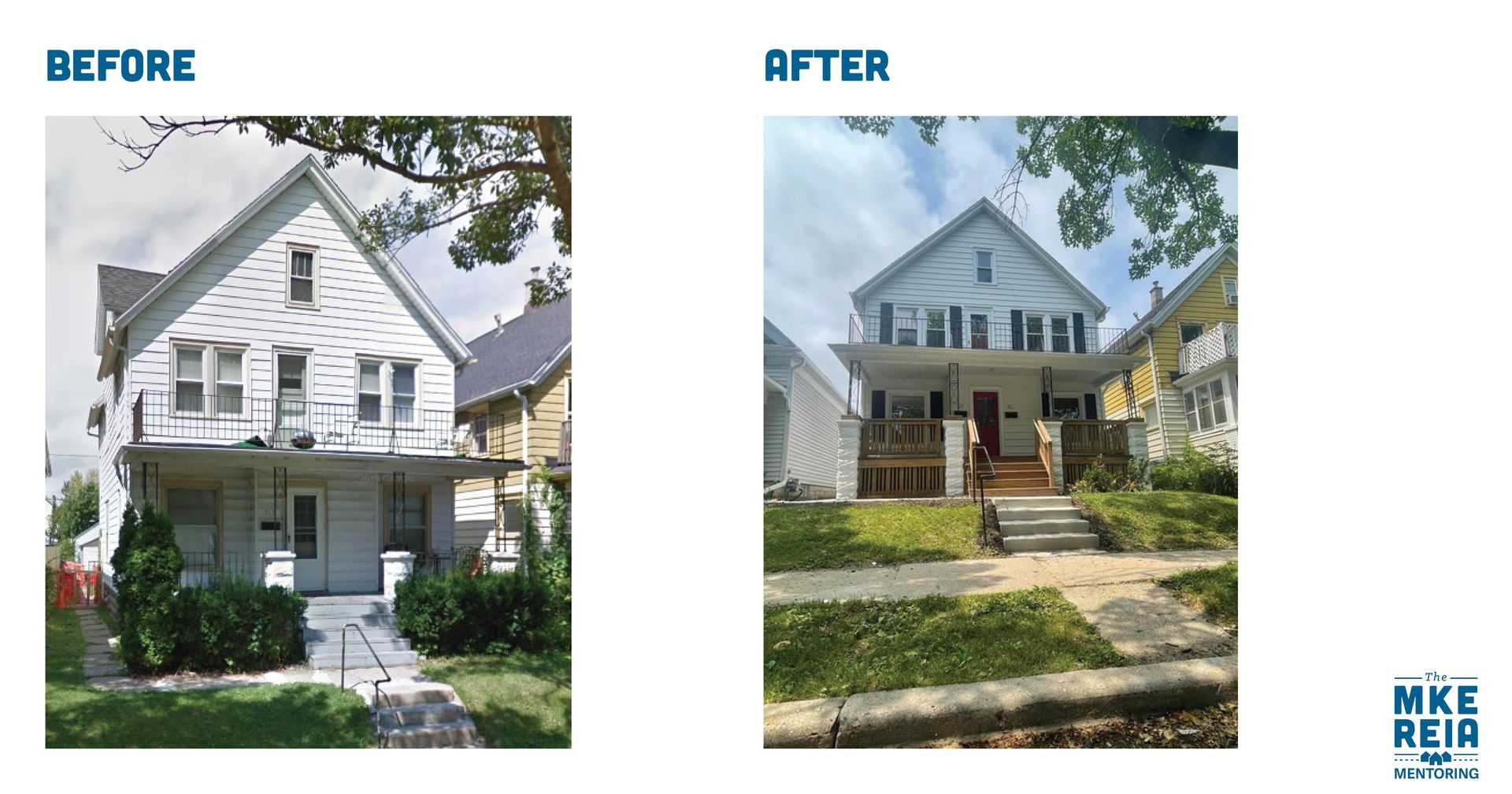 A before and after picture of a house