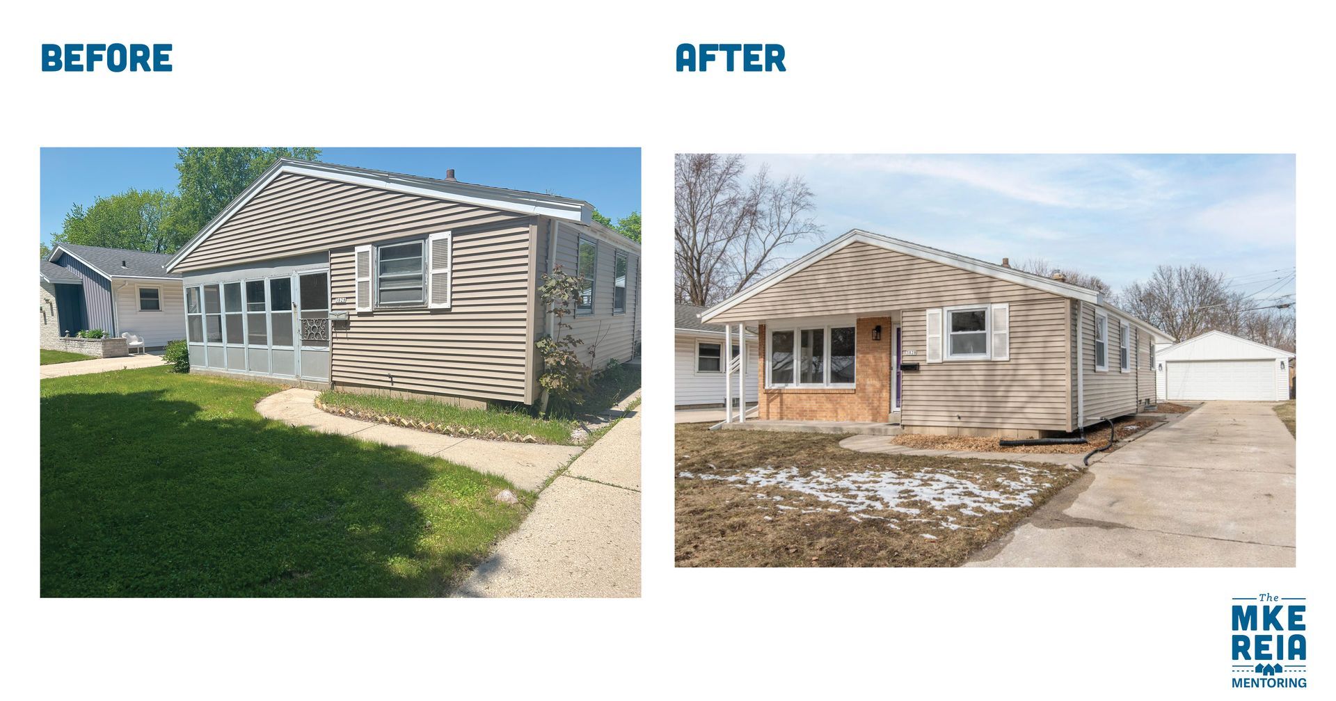 A before and after picture of a house