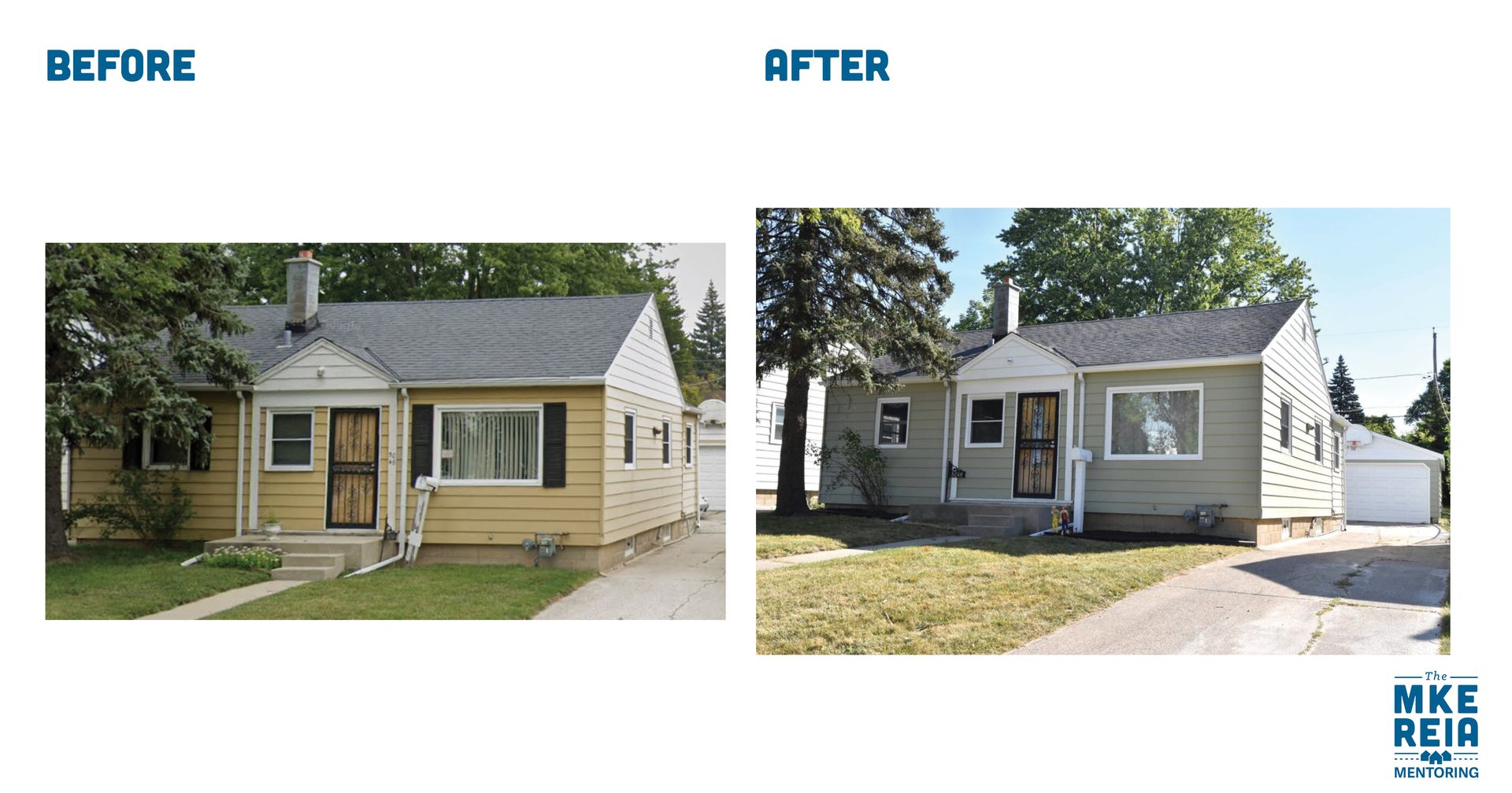 Before and after photos of a house renovation