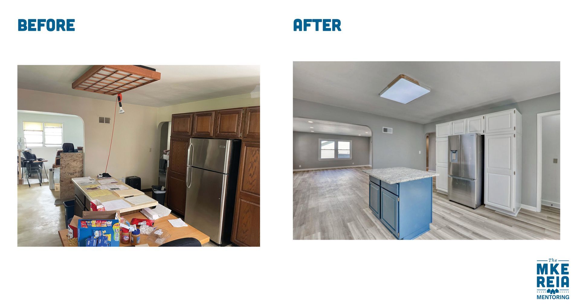 Before and after photos of a kitchen renovation