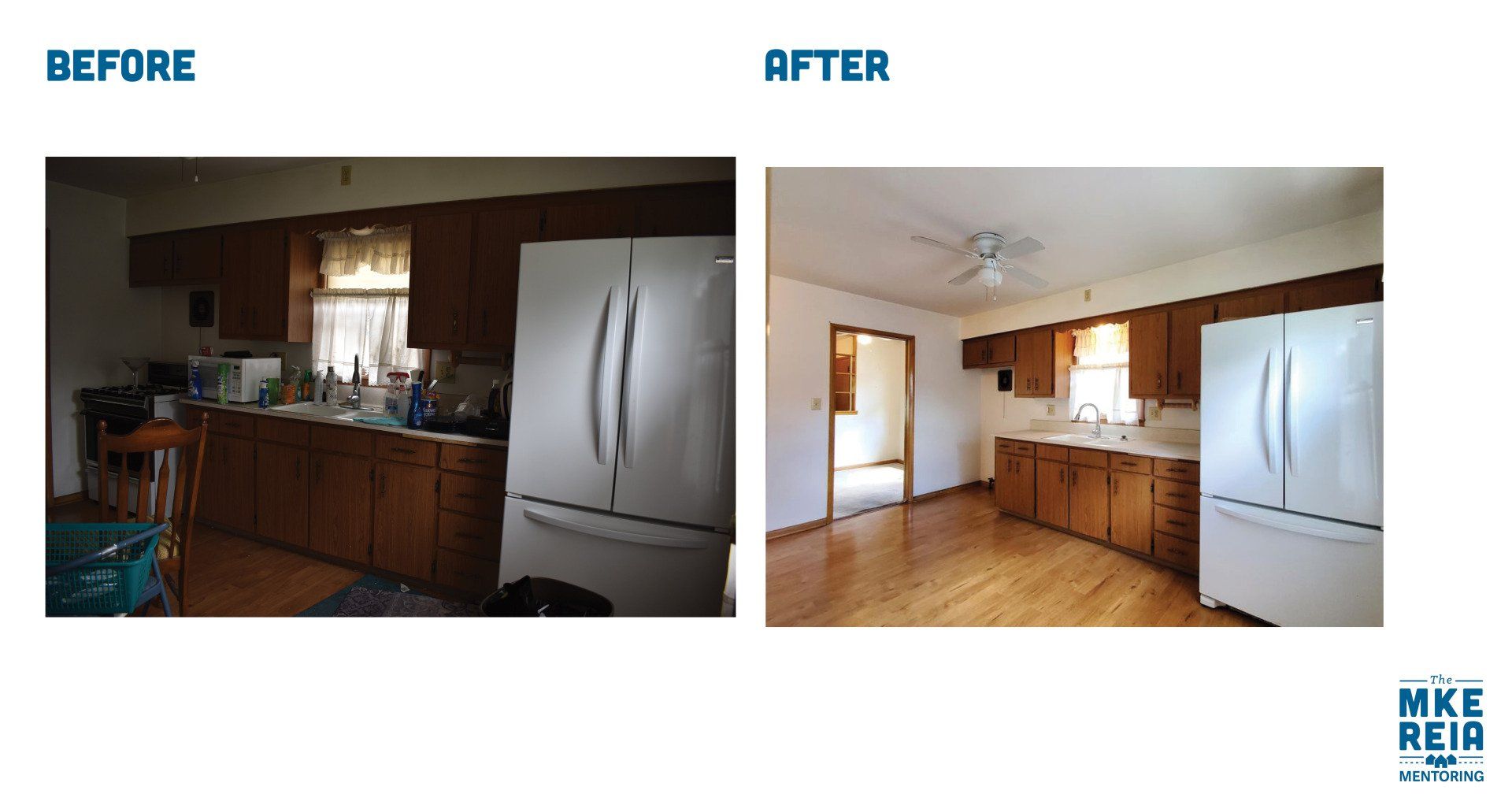 A before and after photo of a kitchen by mike asia