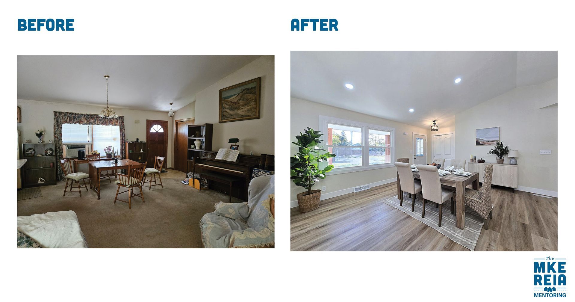 Before and after photos of a kitchen renovation