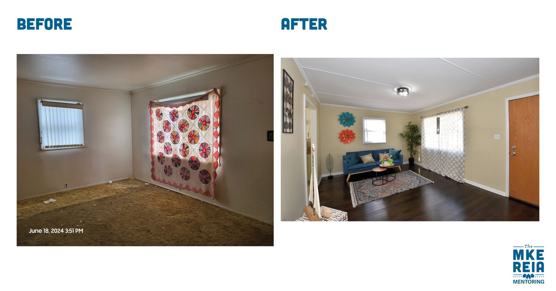 Before and after photos of a house renovation
