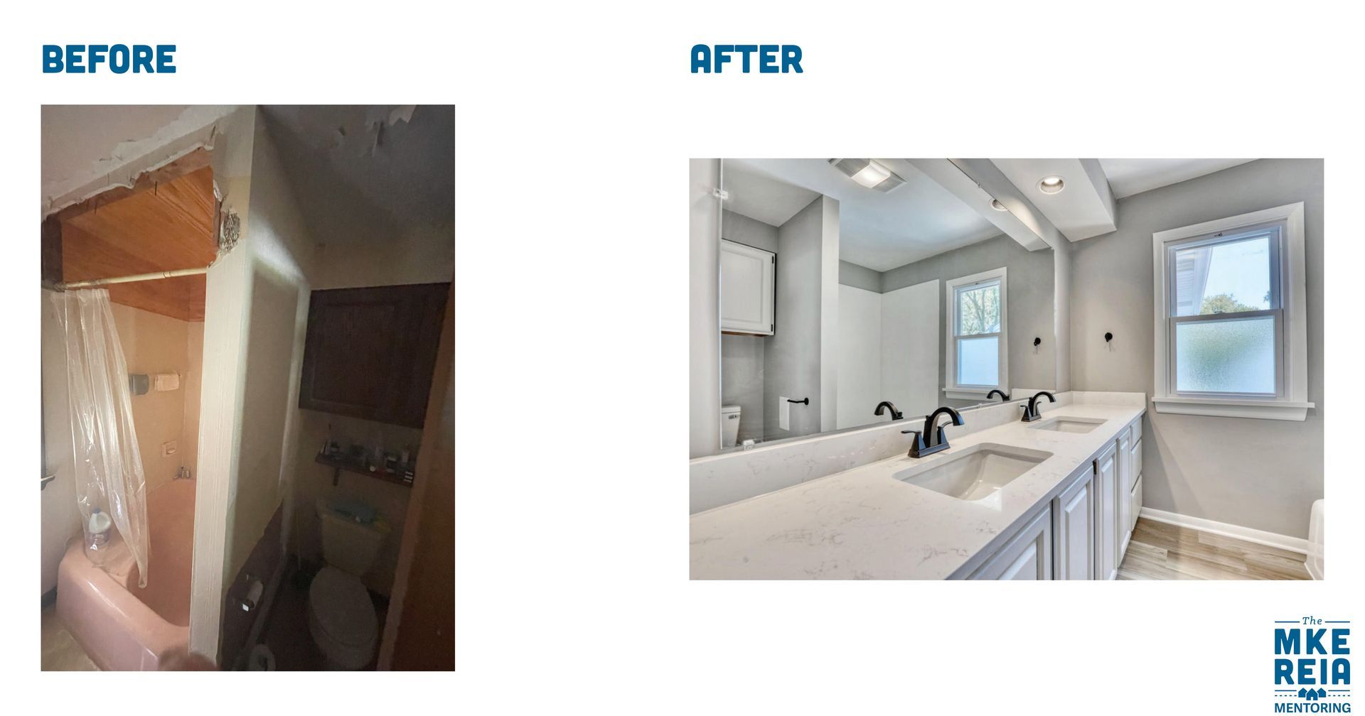 Before and after photos of a bathroom renovation