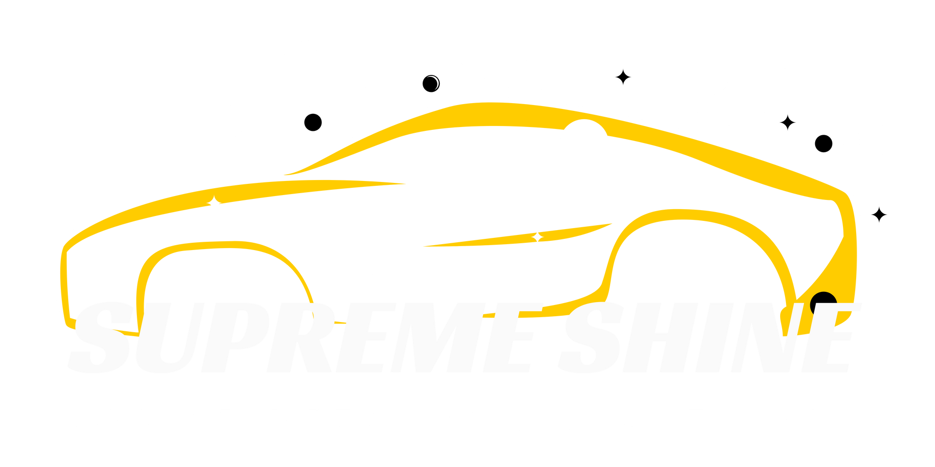 Yellow outline of a sports car side profile on a white background