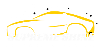 Yellow outline of a sports car side profile on a white background