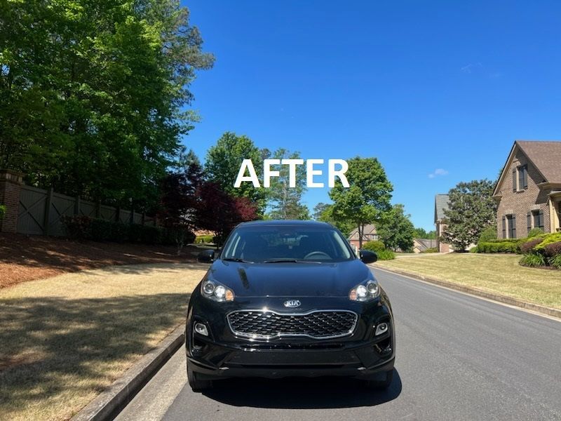 Black SUV parked on a sunny suburban street with “AFTER” text overlaid on the image