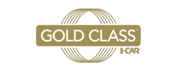 Gold Class I-CAR logo in gold and white with circular line design